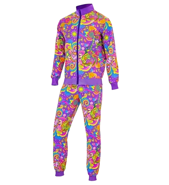 Déguisement hippie Flower Power fluo pour adulte – veste et pantalon années 70 - S