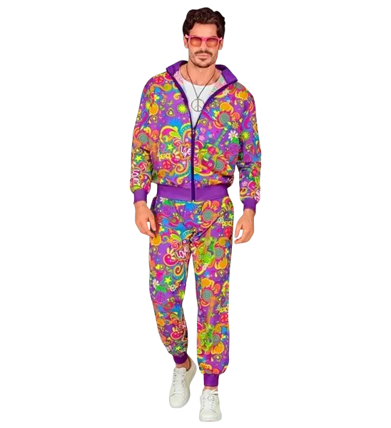 Déguisement hippie Flower Power fluo pour adulte – veste et pantalon années 70 - S