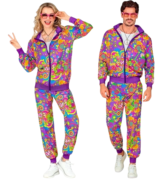 Déguisement Hippie Flower Power Fluo M – Ensemble Veste &amp; Pantalon Années 70