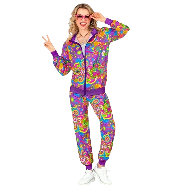 Déguisement Hippie Flower Power Fluo M – Ensemble Veste &amp; Pantalon Années 70