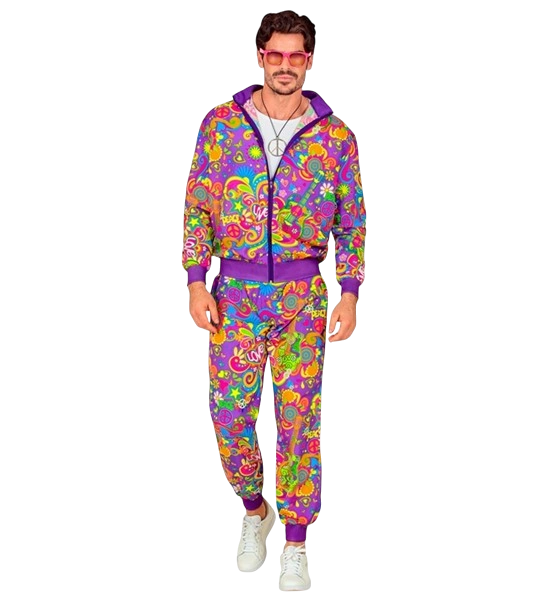 Déguisement Hippie Flower Power Fluo M – Ensemble Veste &amp; Pantalon Années 70