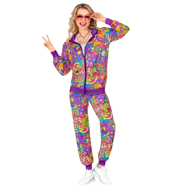 Déguisement hippie Flower Power fluo pour adulte – veste et pantalon années 70 - L