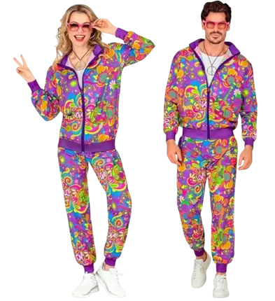 Déguisement hippie Flower Power fluo pour adulte – veste et pantalon années 70 - L