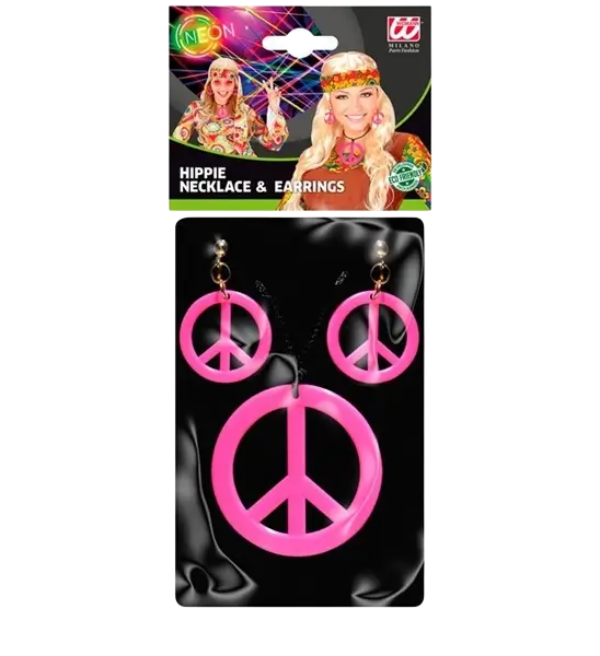 Collier hippie rose néon avec boucles d'oreilles – Kit d'accessoires fluo pour soirée et festival