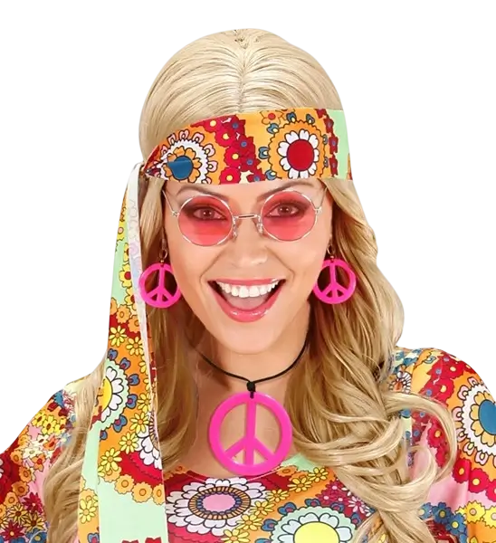 Collier hippie rose néon avec boucles d'oreilles – Kit d'accessoires fluo pour soirée et festival