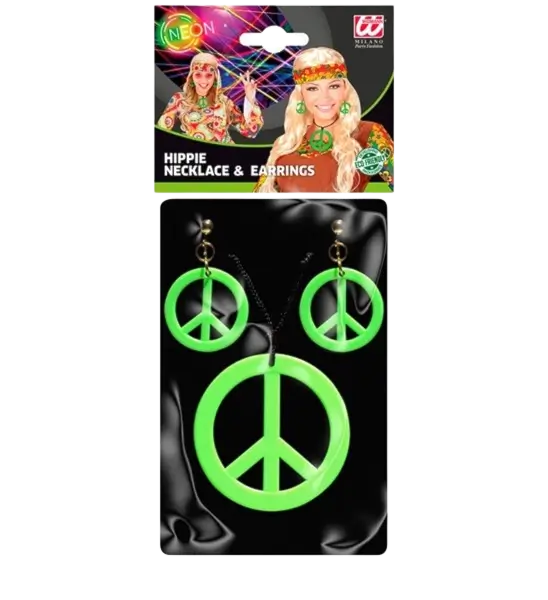 Collier hippie vert néon avec boucles d'oreilles – kit d'accessoires fluo pour soirée et festival