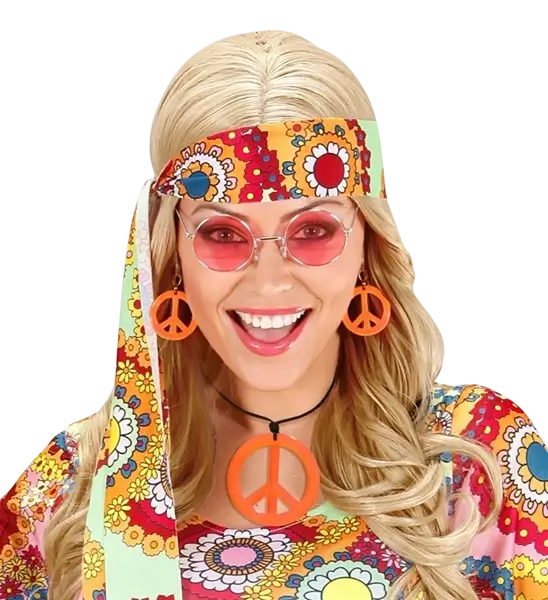 Collier hippie orange néon avec boucles d'oreilles – set d'accessoires fluo pour soirée et festival