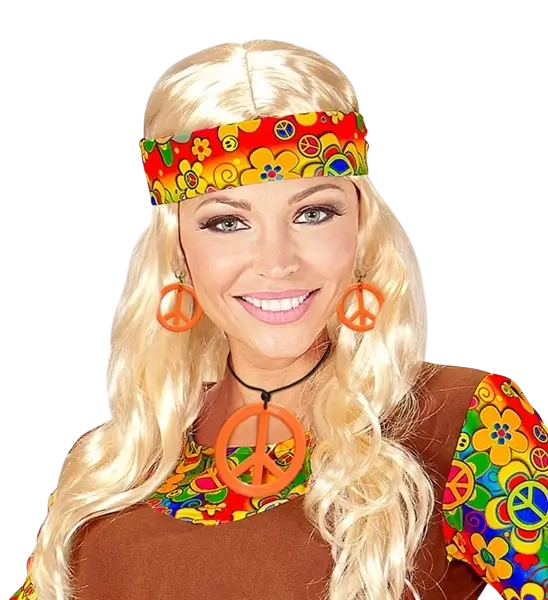 Collier hippie orange néon avec boucles d'oreilles – set d'accessoires fluo pour soirée et festival