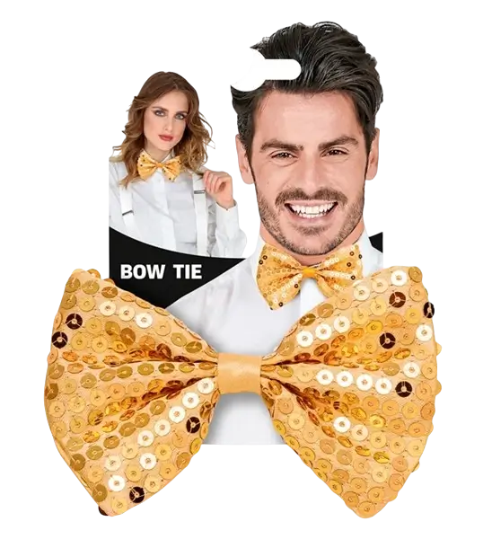 Nœud papillon à paillettes dorées – accessoire chic pour fête, réveillon et déguisement