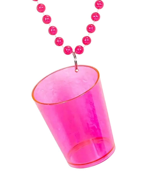 Collier verre à shot rose fluo – Accessoire festif pour soirées, EVJF et festivals