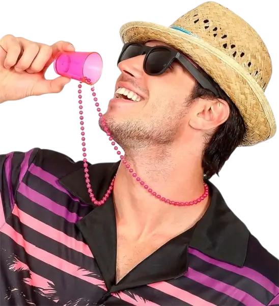 Collier verre à shot rose fluo – Accessoire festif pour soirées, EVJF et festivals