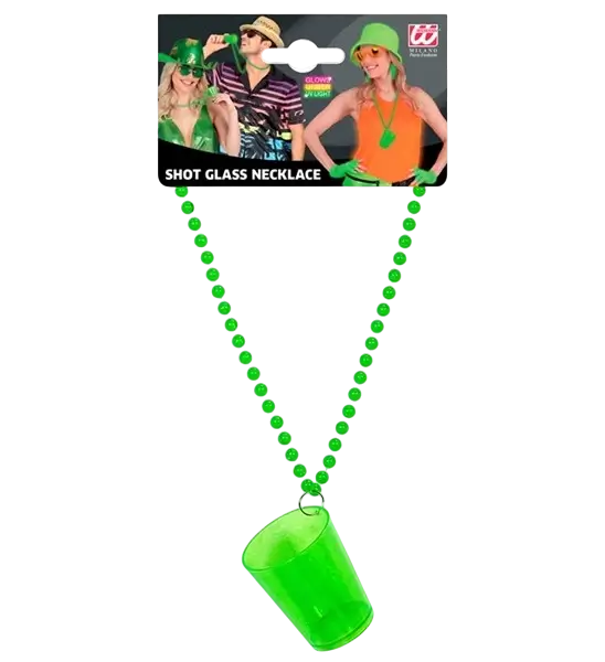 Collier verre à shot vert fluo – Accessoire festif pour soirées, EVJF et festivals