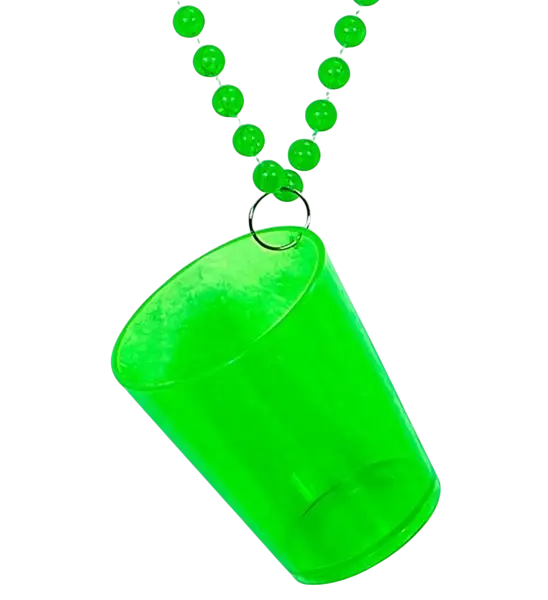 Collier verre à shot vert fluo – Accessoire festif pour soirées, EVJF et festivals