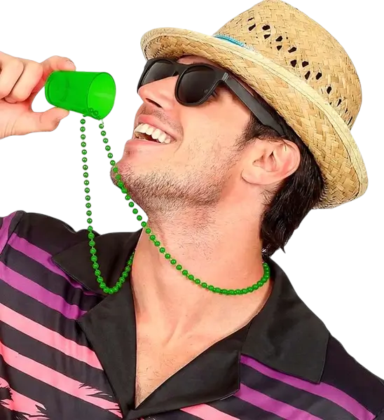 Collier verre à shot vert fluo – Accessoire festif pour soirées, EVJF et festivals