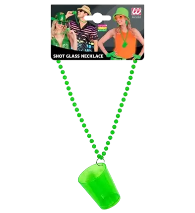Collier verre à shot vert fluo – Accessoire festif pour soirées, EVJF et festivals