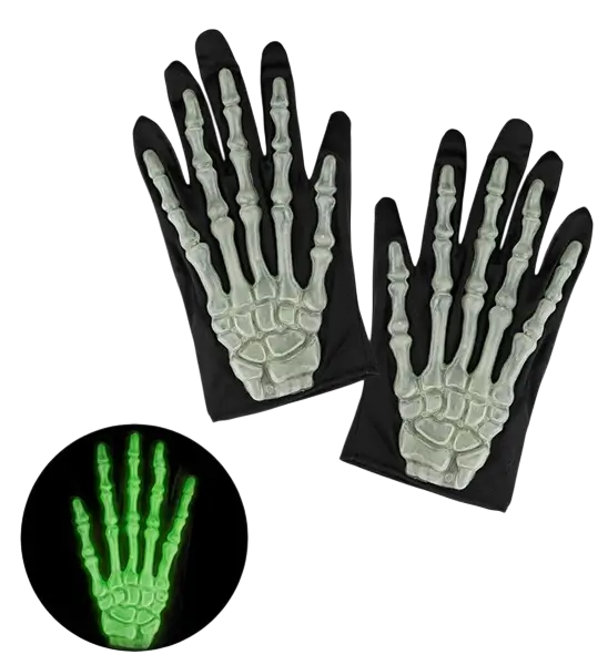 Gants squelettes phosphorescents – Accessoire Halloween et déguisement squelette