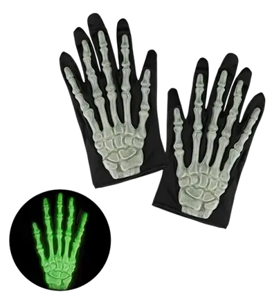 Gants squelettes phosphorescents – Accessoire Halloween et déguisement squelette