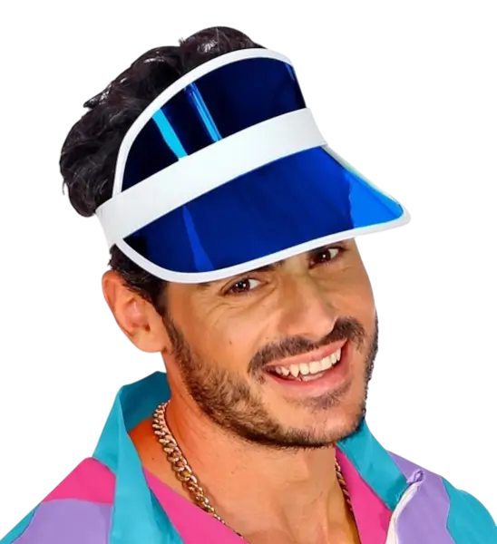 Visière bleue années 80 – accessoire rétro pour soirée à thème, festival et carnaval