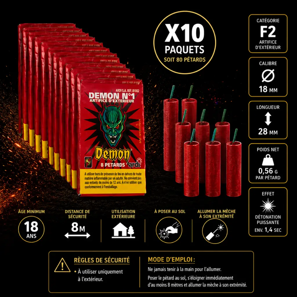 Lot de 10 paquets Pétard démon N°1 (8 unités/paquet)
