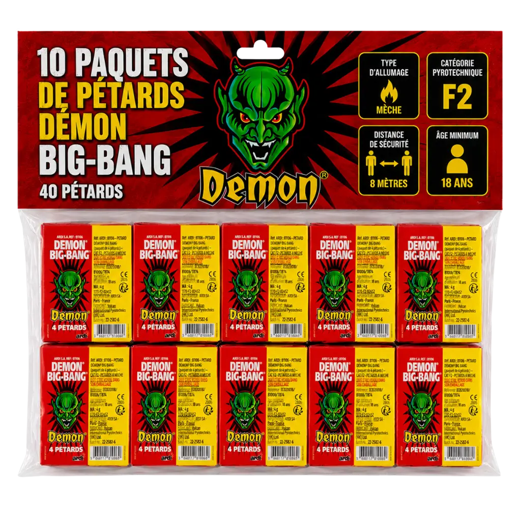 Lot de 10 paquets Pétards DÉMON® BIG-BANG® (4 unités/paquet)