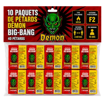 Lot de 10 paquets Pétards DÉMON® BIG-BANG® (4 unités/paquet)