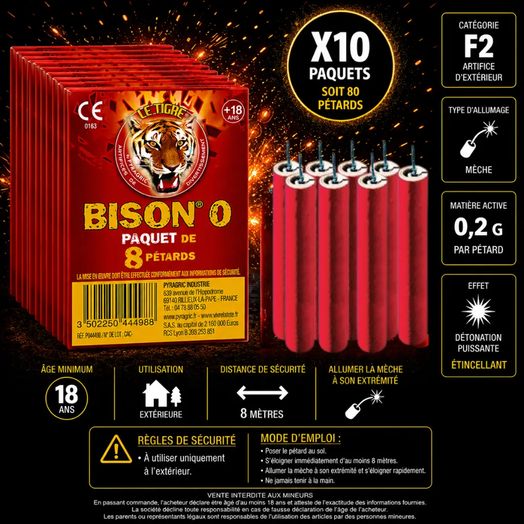 Lot de 10 paquets de pétards BISON® 0 (8 unités/paquet)