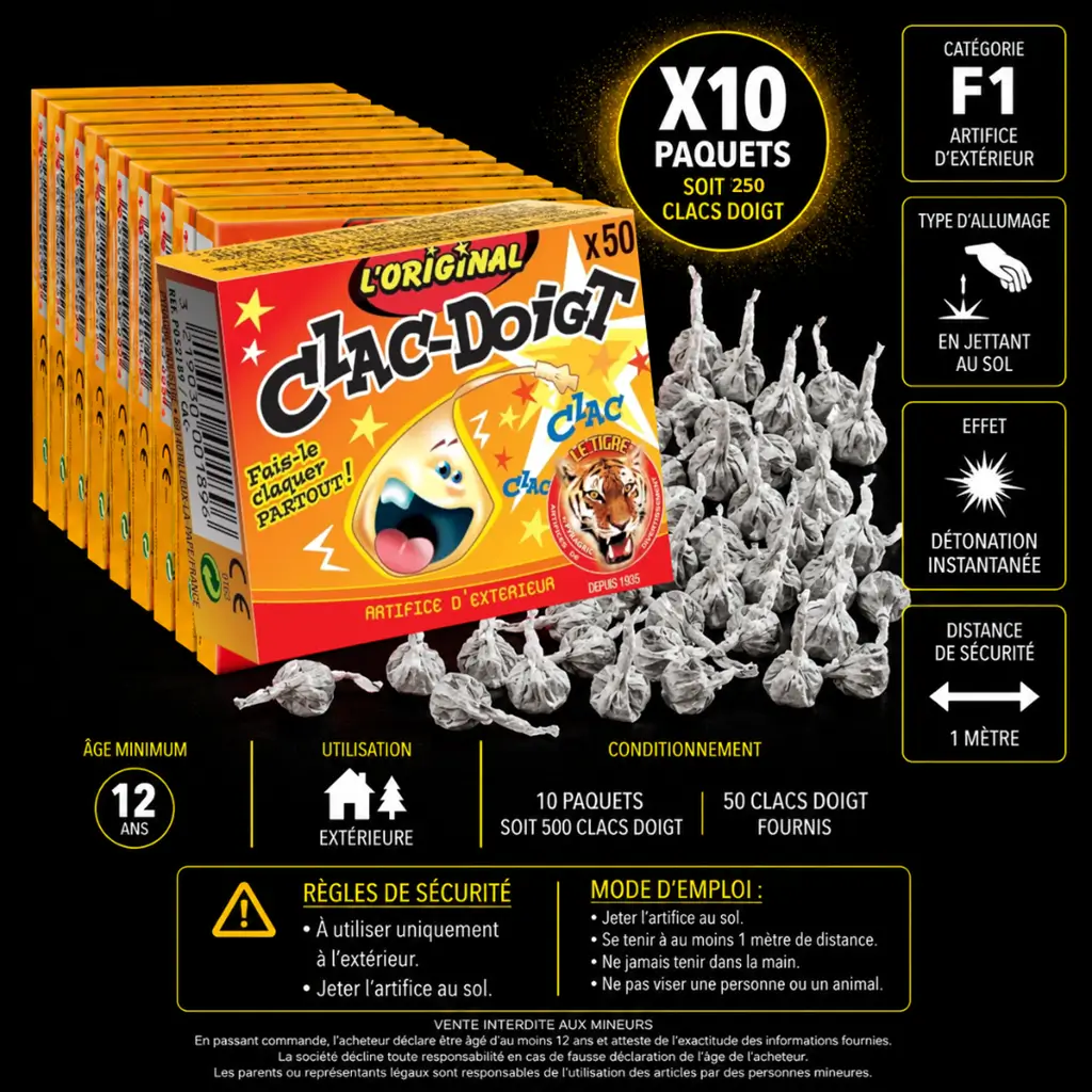 LOT DE 5 BOITES DE CLAC-DOIGT® LE TIGRE®
