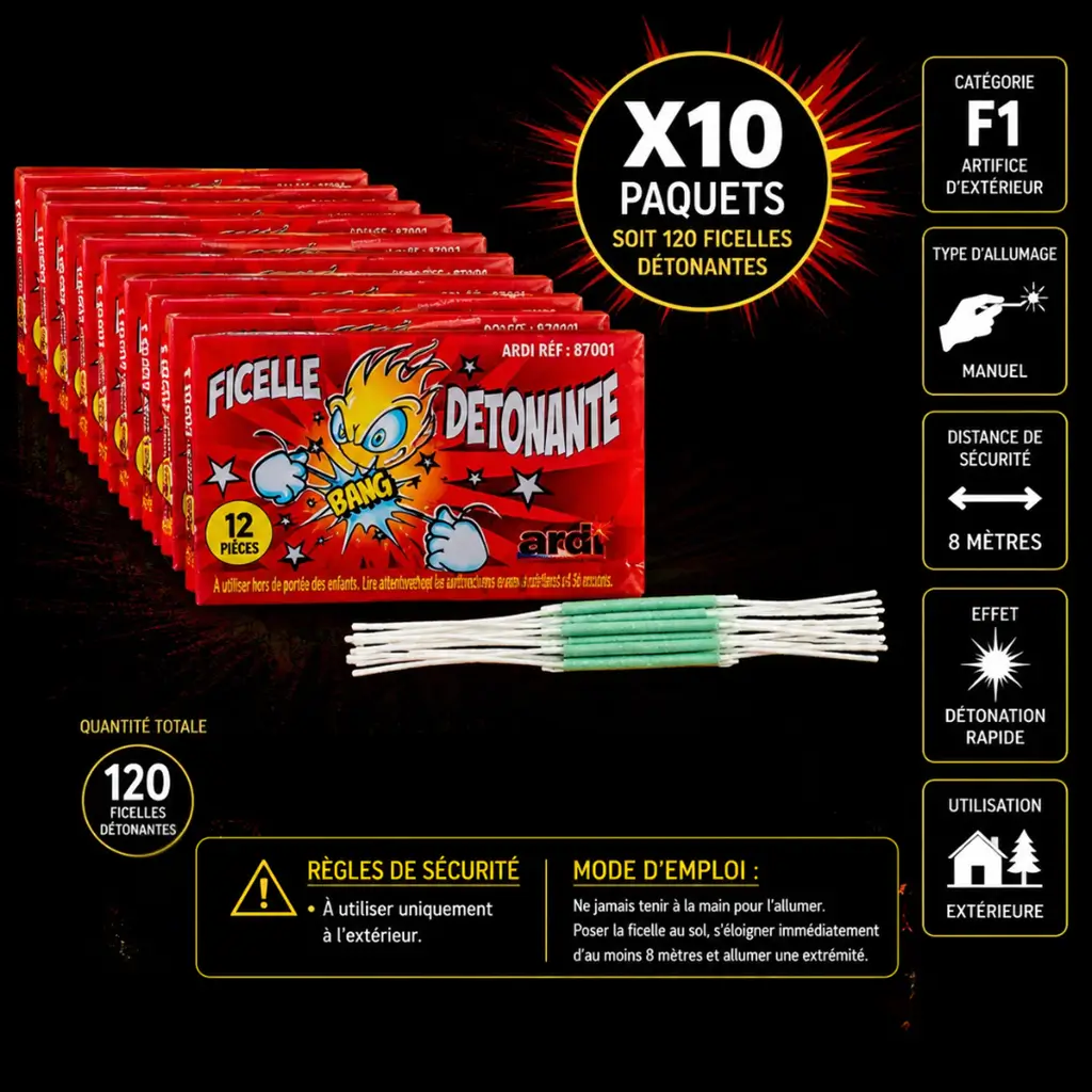 LOT DE 10 PAQUETS DE FICELLES DÉTONANTE DÉMON (12 pièces/paquet)