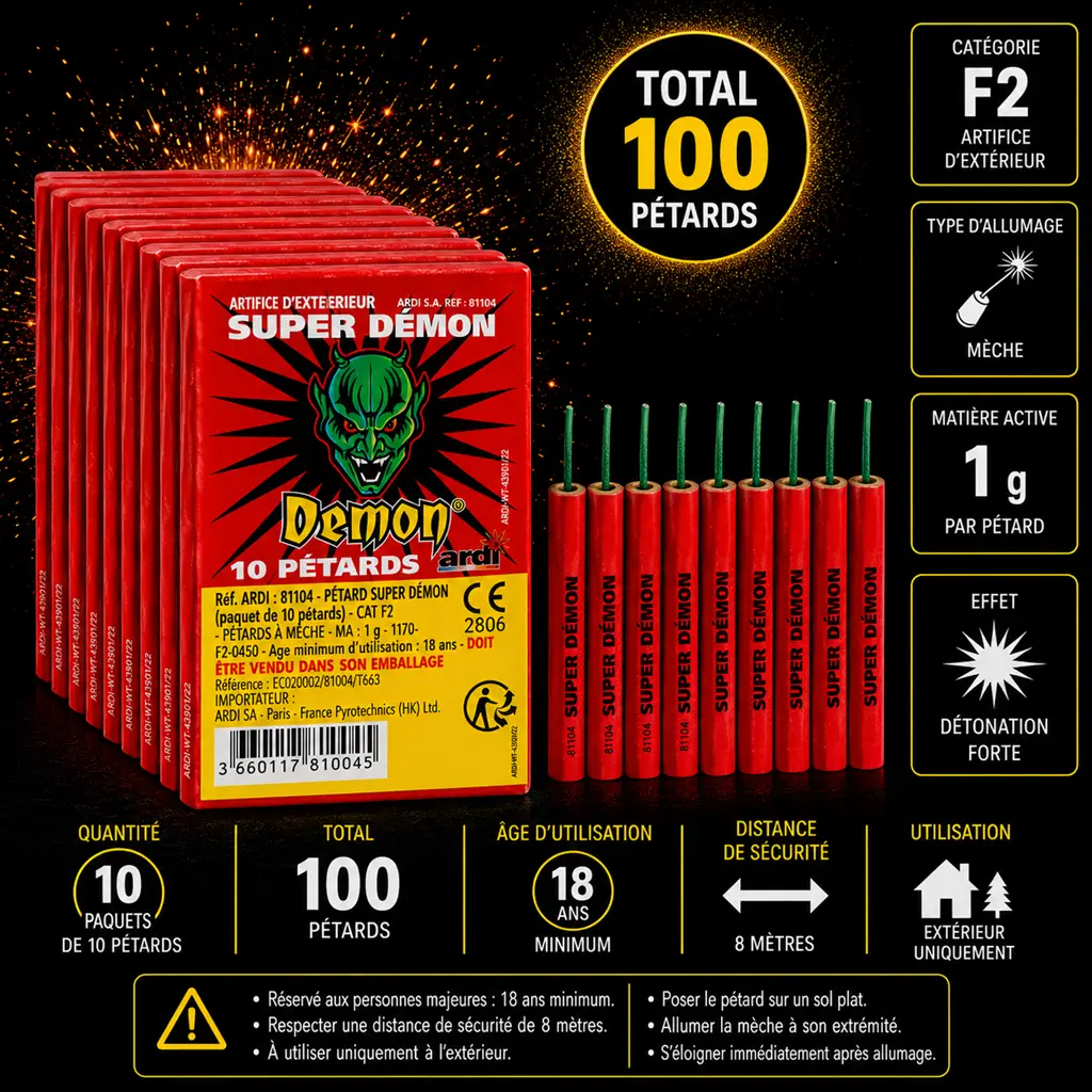 Lot de 10 paquets de Pétard super DÉMON® (10 unités/paquet)