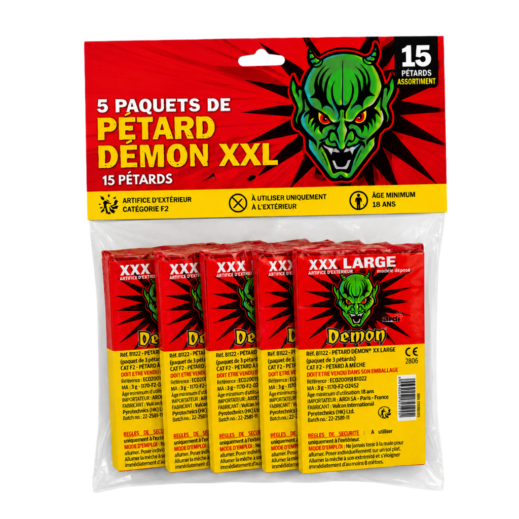 Lot de 5 paquets de Pétards DÉMON® XXLARGE (3 unités par paquet)