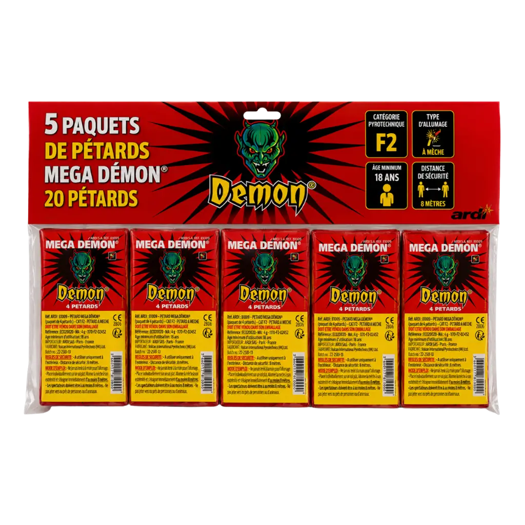 Lot de 5 paquets de Pétards MÉGA DÉMON® (paquet de 4)