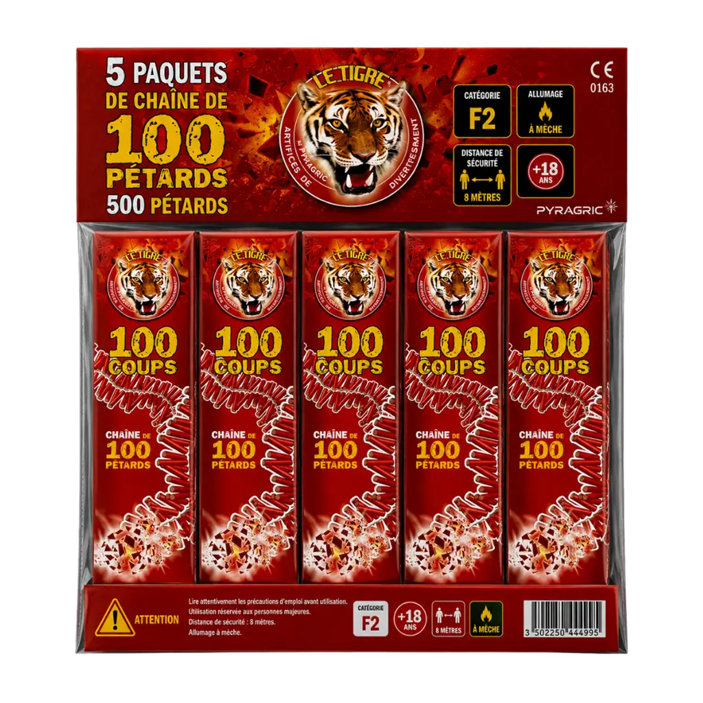 Lot de 5 paquets de PÉTARDS LE TIGRE® 100 COUPS