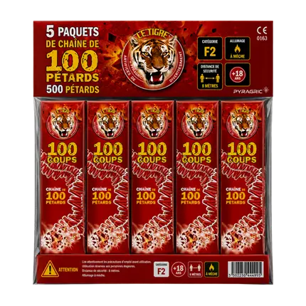 Lot de 5 paquets de PÉTARAD LE TIGRE® 100 COUPS