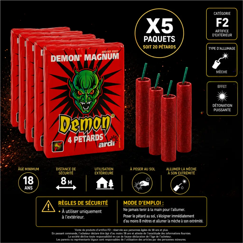 Lot de 10 Pétard DÉMON® MAGNUM ( Mammouth 3 ) (4 unités/paquet)