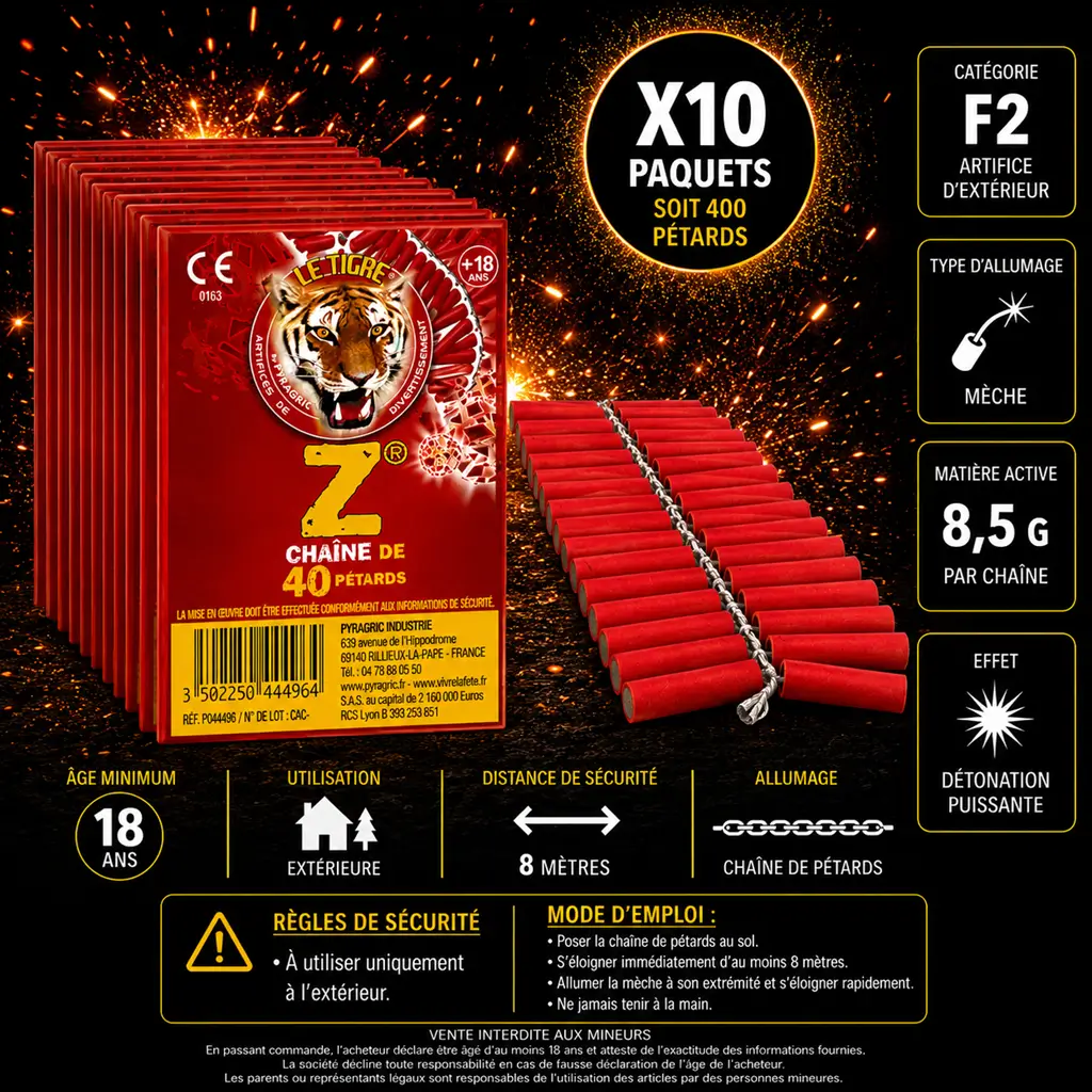 Lot de 10 paquets de pétards LE TIGRE® Z®