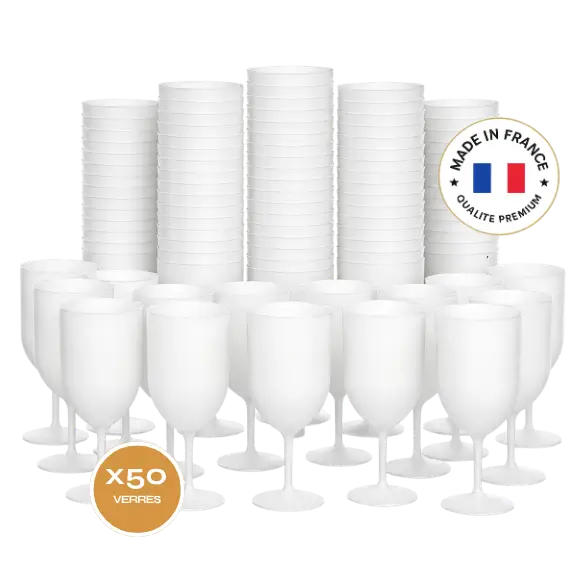 Lot de 50 Verres à Vin Ecocup Effet Givré 12cl (18cl ras bord) Réutilisable - Type Vin, Dégustation, Apéritif