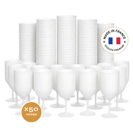 Lot de 50 Verres à Vin Ecocup Effet Givré 12cl (18cl ras bord) Réutilisable - Type Vin, Dégustation, Apéritif