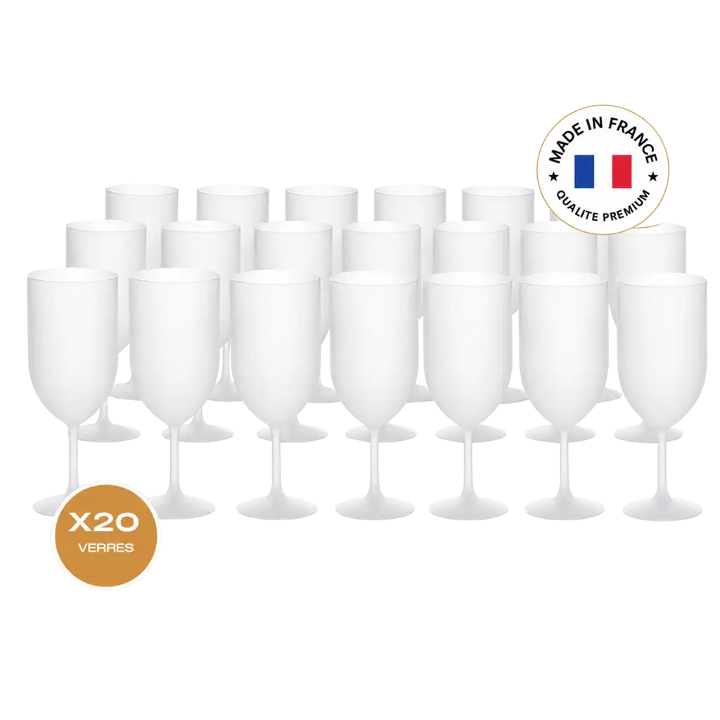 Lot de 20 Verres à Vin Ecocup Effet Givré 12cl (18cl ras bord) Réutilisable - Type Vin, Dégustation, Apéritif