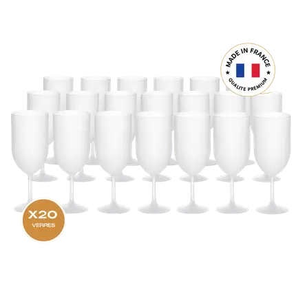 Lot de 20 Verres à Vin Ecocup Effet Givré 12cl (18cl ras bord) Réutilisable - Type Vin, Dégustation, Apéritif