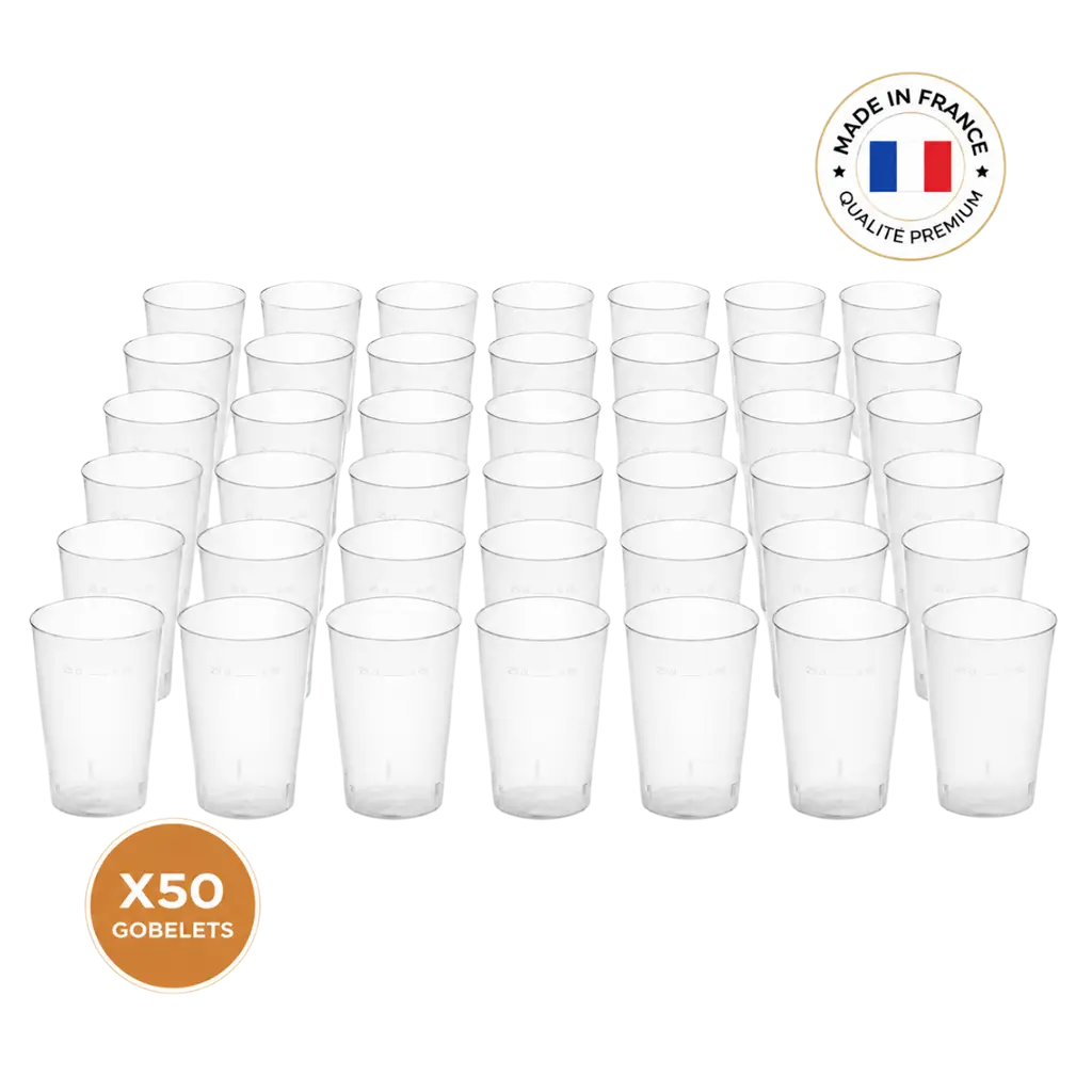 Lot de 50 Gobelets Ecocup 25cl utile (33cl ras bord) Réutilisable - Type Demi, Jus, Soft