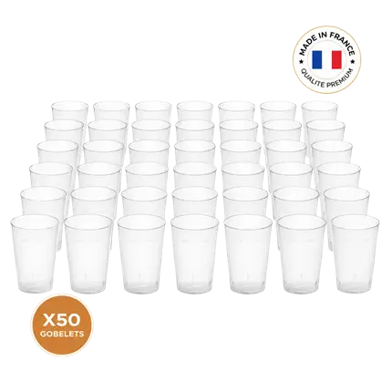 Lot de 50 Gobelets Ecocup 25cl utile (33cl ras bord) Réutilisable - Type Demi, Jus, Soft