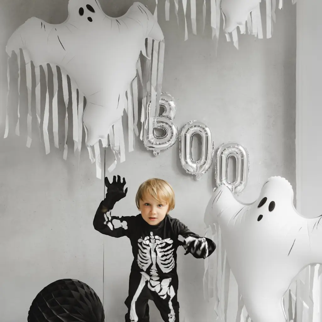 Ballon Aluminium Fantôme avec Franges 93 x 86 cm – Décoration Halloween