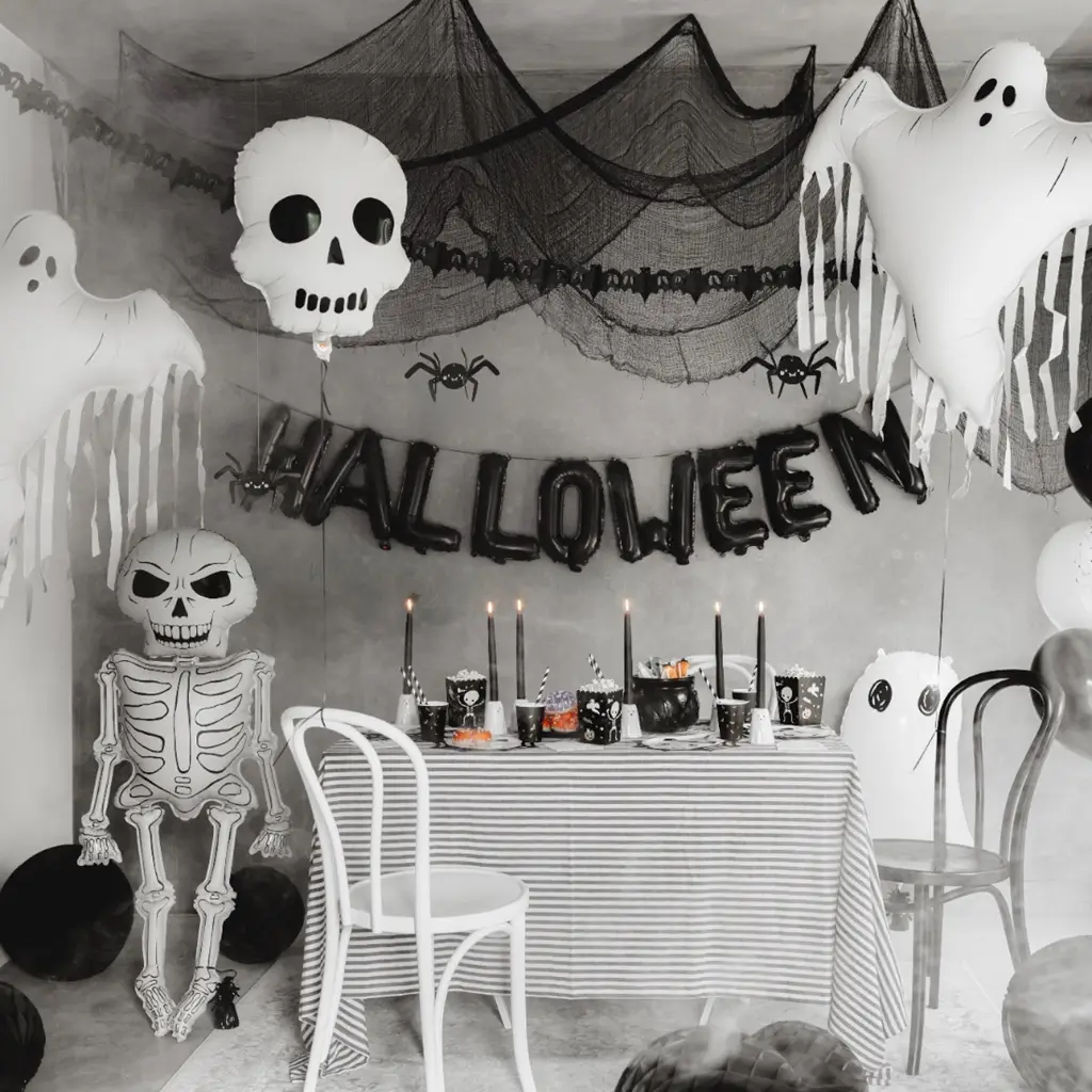 Ballon Aluminium Fantôme avec Franges 93 x 86 cm – Décoration Halloween