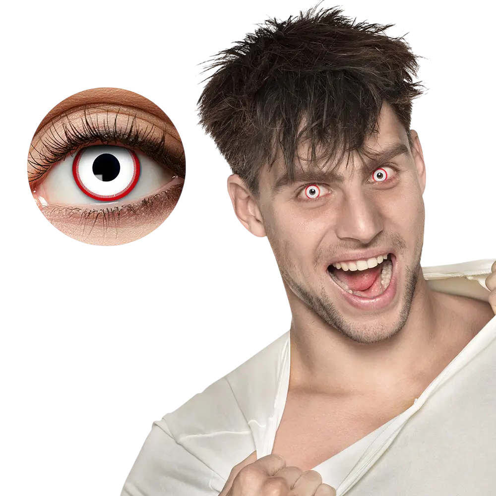 Lentilles Blanches Contour Rouge Zombie – Lentilles Halloween