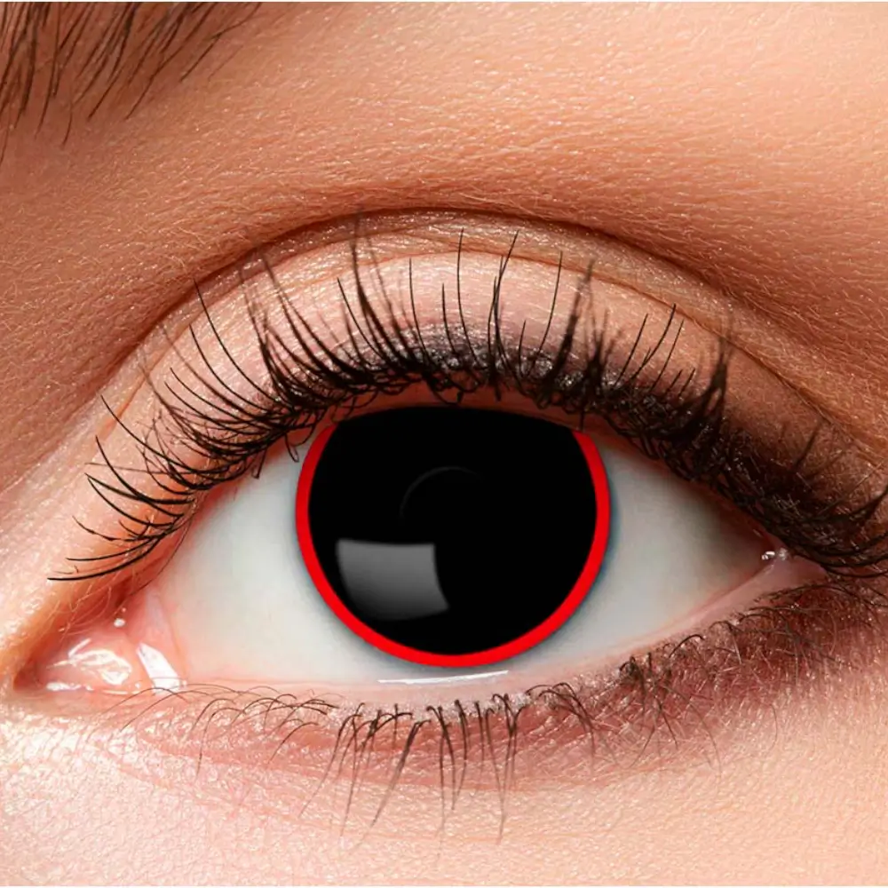Lentilles Noires Contour Rouge Démon – Lentilles Halloween