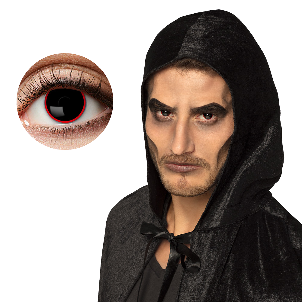 Lentilles Noires Contour Rouge Démon – Lentilles Halloween