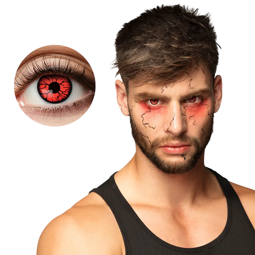 Lentilles Rouges Craquelées Noir Zombie Démon – Lentilles Halloween