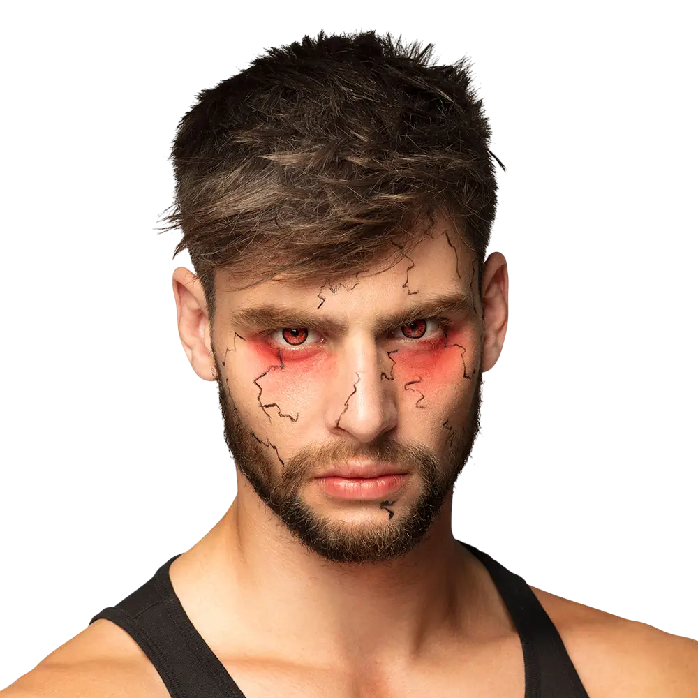 Lentilles Rouges Craquelées Noir Zombie Démon – Lentilles Halloween