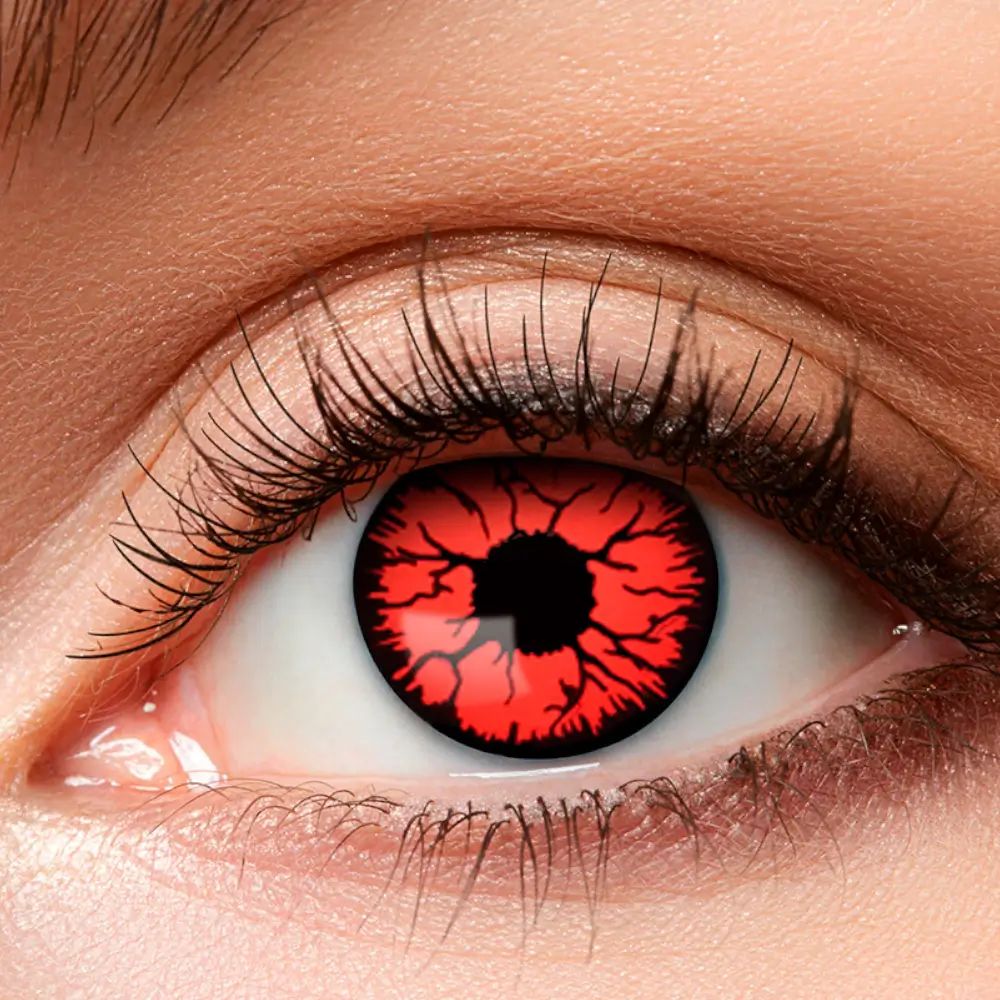 Lentilles Rouges Craquelées Noir Zombie Démon – Lentilles Halloween
