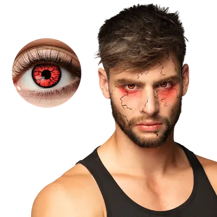 Lentilles Rouges Craquelées Noir Zombie Démon – Lentilles Halloween